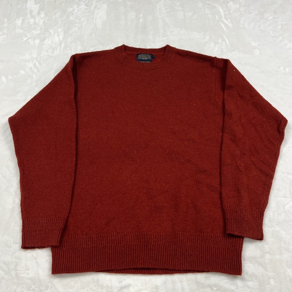 Pendleton Crewneck Sweater Mens M Rust Red Virgin Wool Ribbed Knit Classic